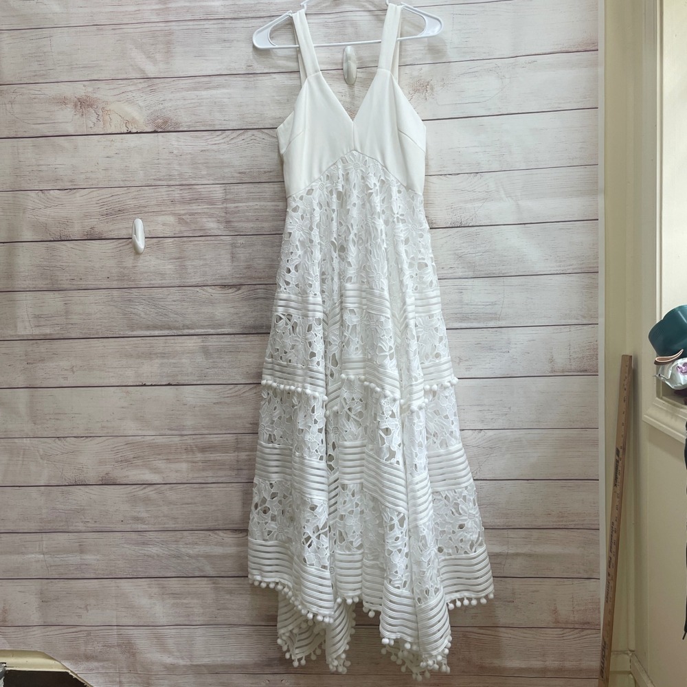 EVER AFTER LACE‎ EYELET POM POM MAXI DRESS IN WHITE